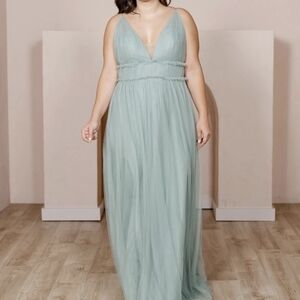 Revelry Alma Tulle Sage Maxi Dress